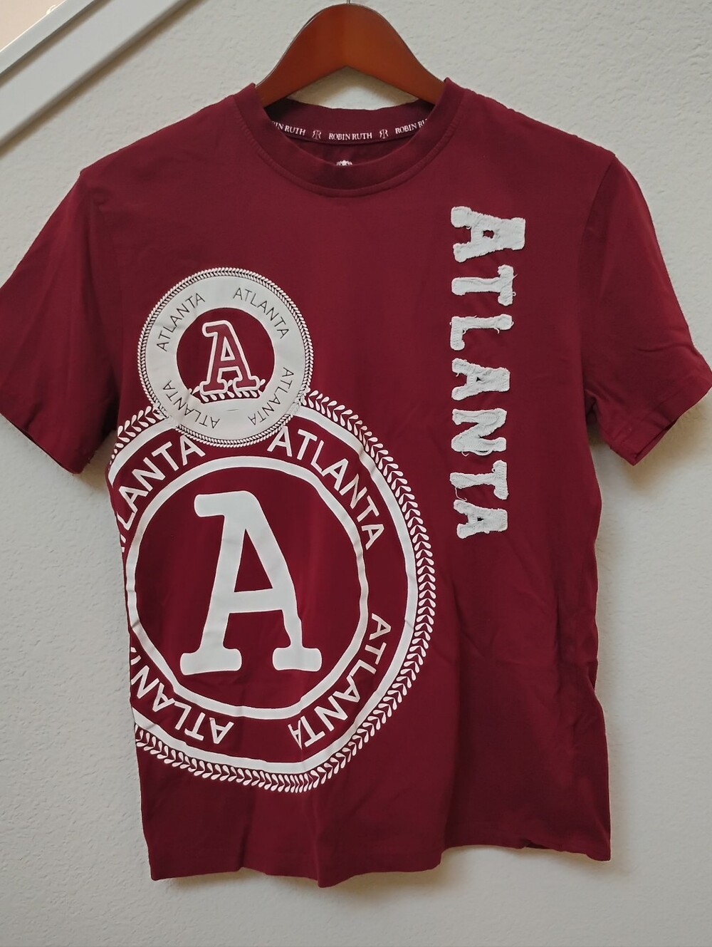 Robin Ruth Men's Atlanta Distressed Graphic Tee in Burgundy 100% Cotton